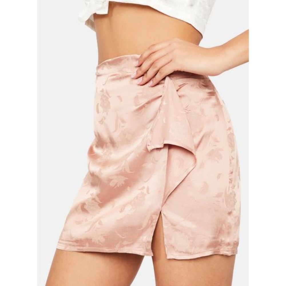 Bailey Rose Dusty Rose NWT Satin Silk Skirt Large Floral Mini Copper Rust Shiny